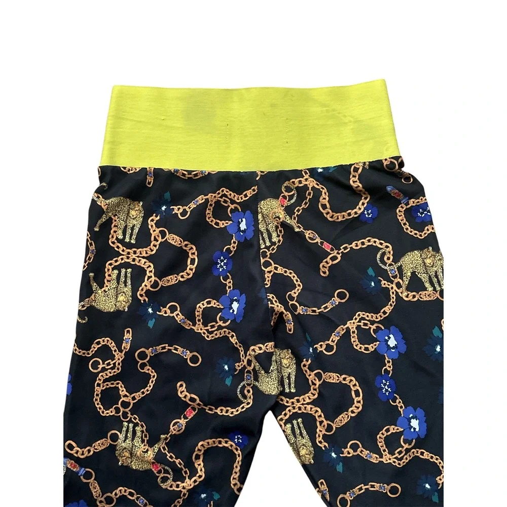 Adidas HER Studio London Leopard Chain Print Leggings Black Gold Lime Green M - Picture 4 of 5